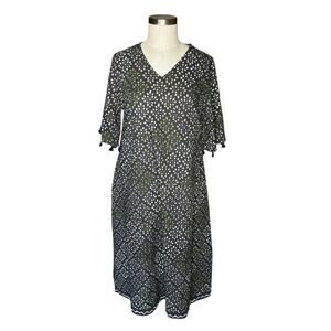 GUDRUN SJODEN Black Brown Geometric Pattern Midi Dress Women's Size Small